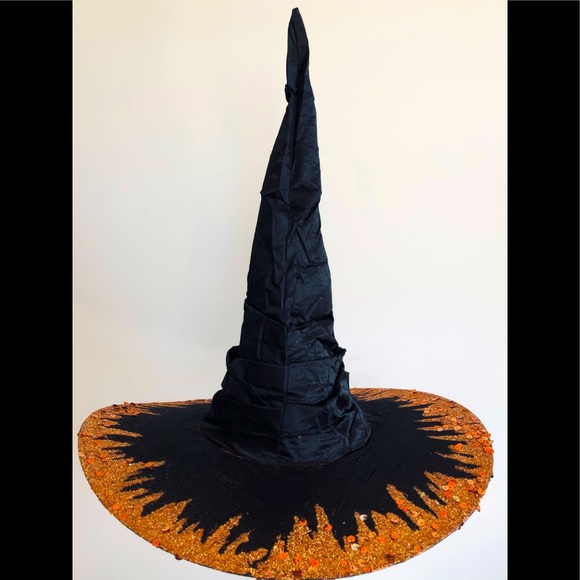 Witch hat multiple styling options in orange sparkle covered brim artisa… - Picture 10 of 16